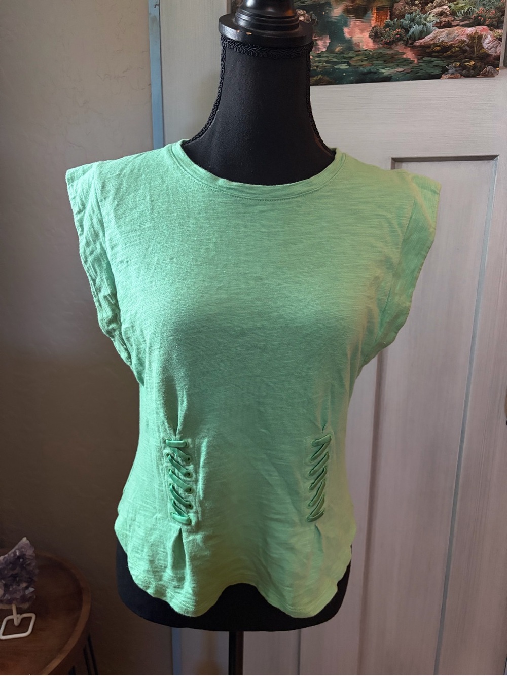 White House Black Market Light Green Lace-Up Sleeveless Top